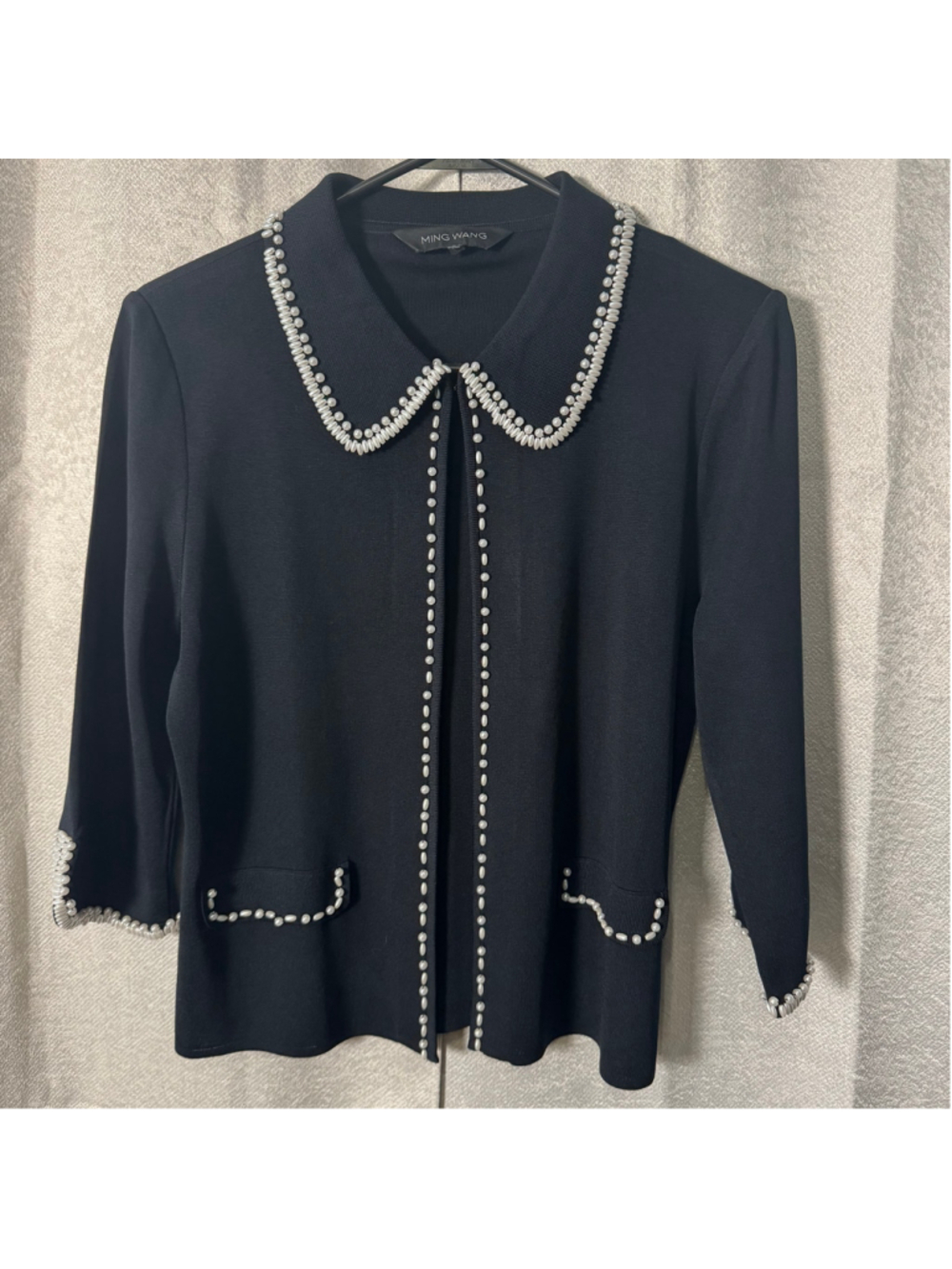Women's Ming Wang Black Cardigan with Pearl Beaded Embellishments Medium